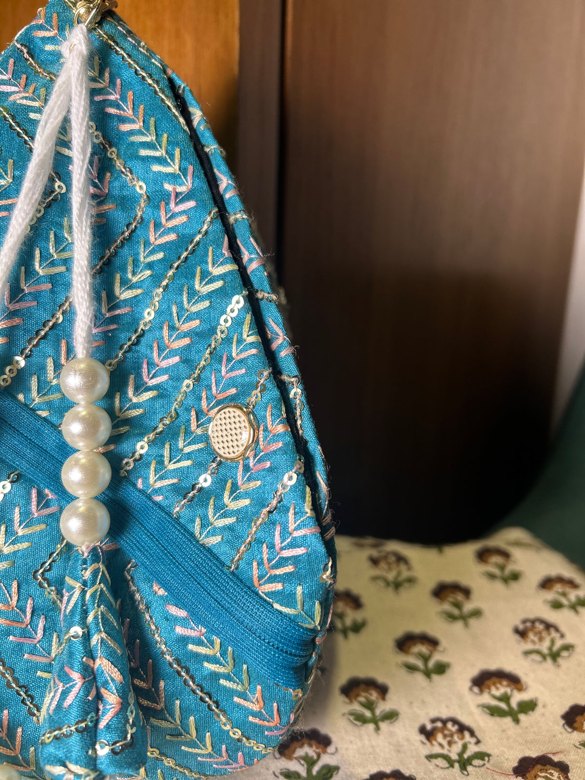 Celestial Blue Silk Japa Bag