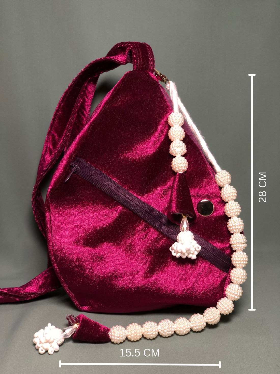 Dark Pink beaded Lotus Velvet Japa Bag (L Size)