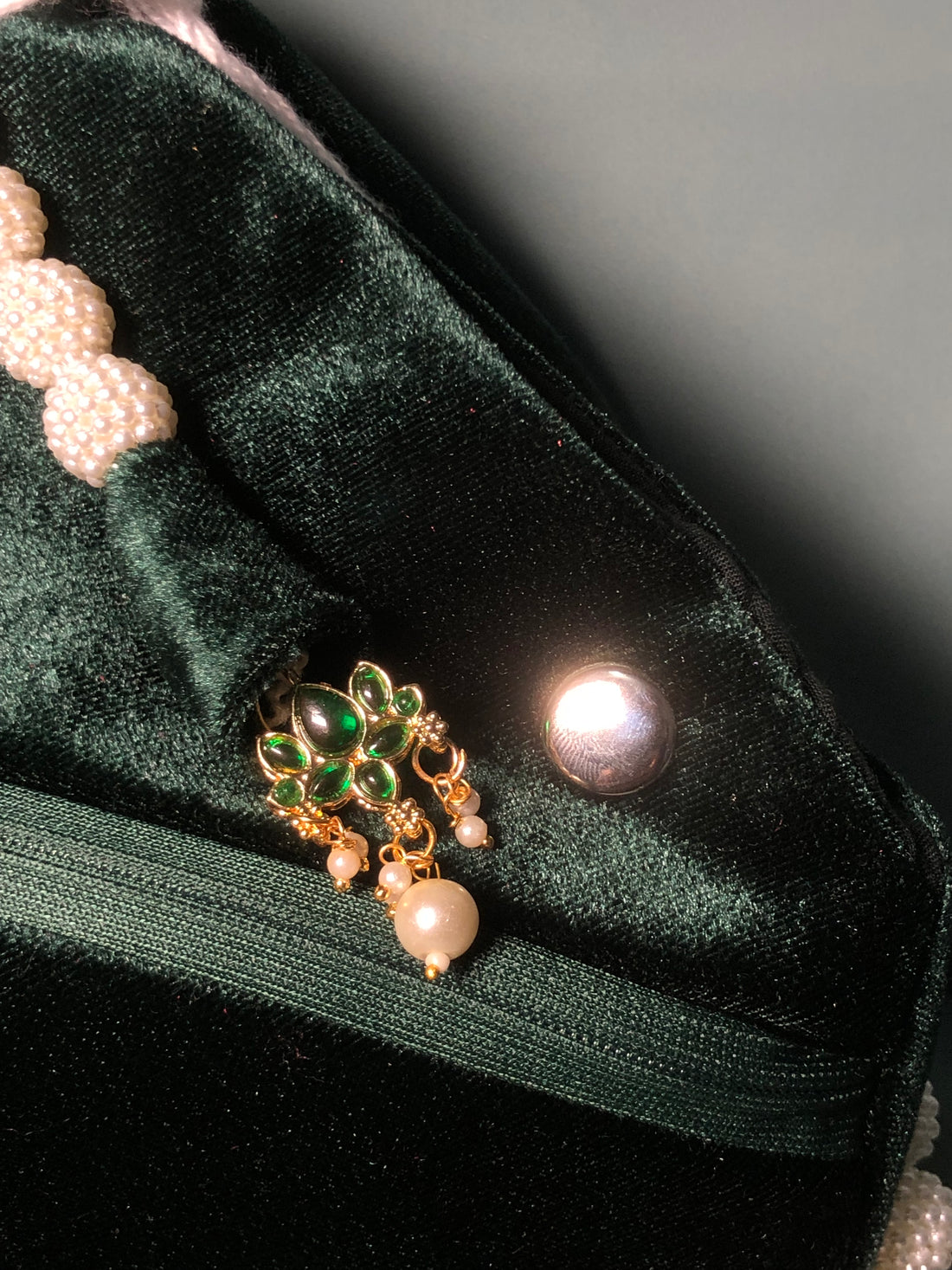 Green beaded Lotus Velvet Japa Bag