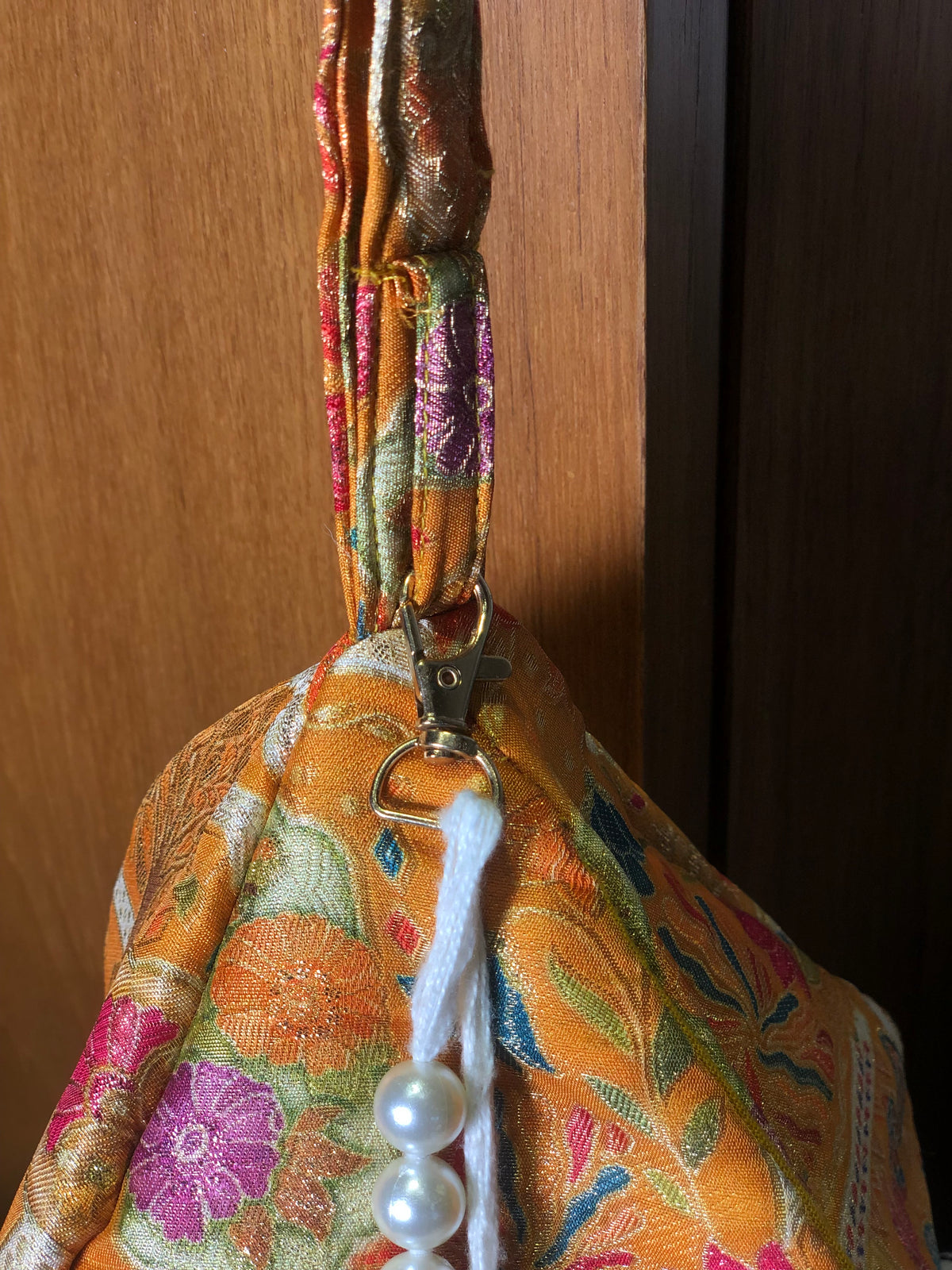 Mustard Gold Position Print Jacquard Japa Bag
