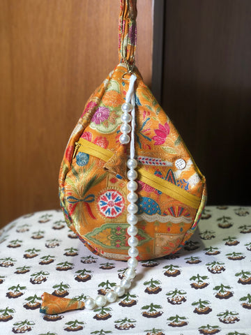 Mustard Gold Position Print Jacquard Japa Bag