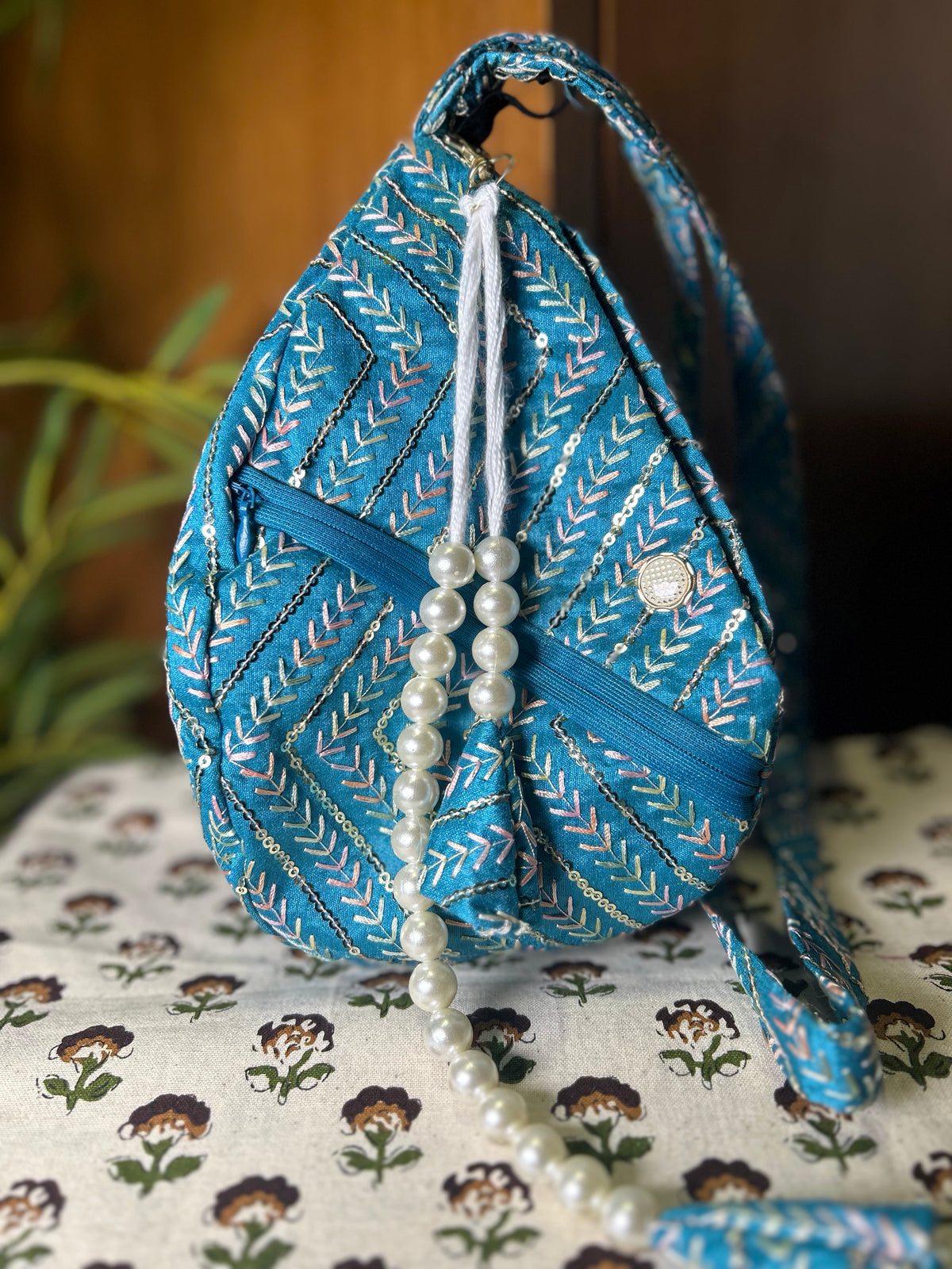 Celestial Blue Silk Japa Bag