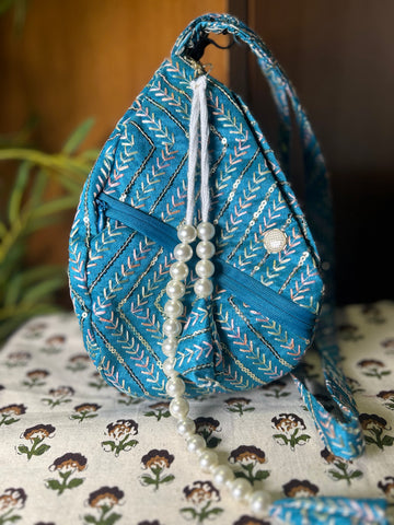 Celestial Blue Silk Japa Bag