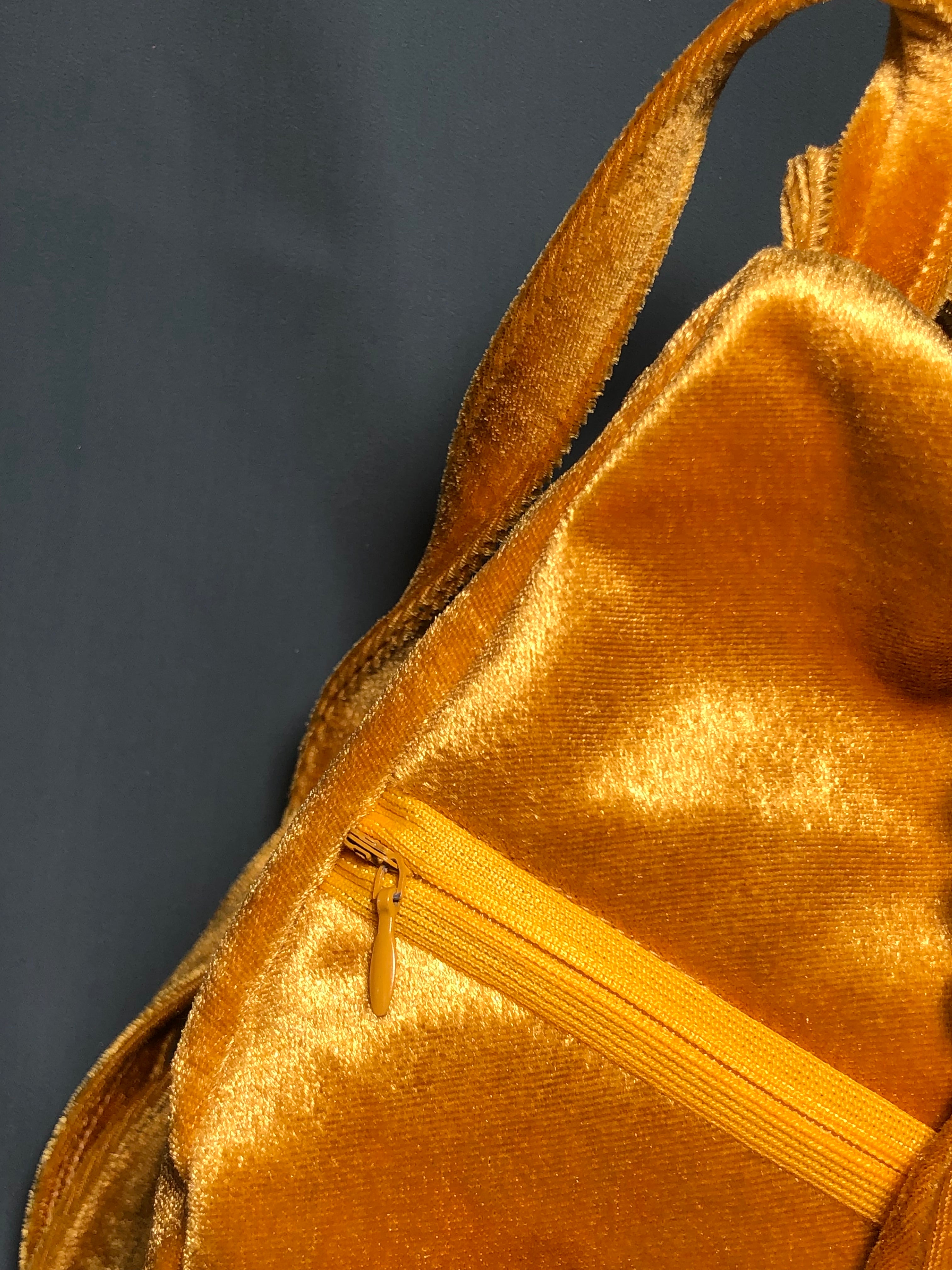 Golden yellow beaded Lotus Velvet Japa Bag