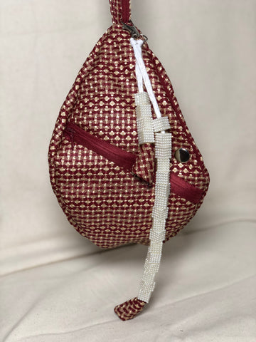 Deep red Designed Jute Japa Bag