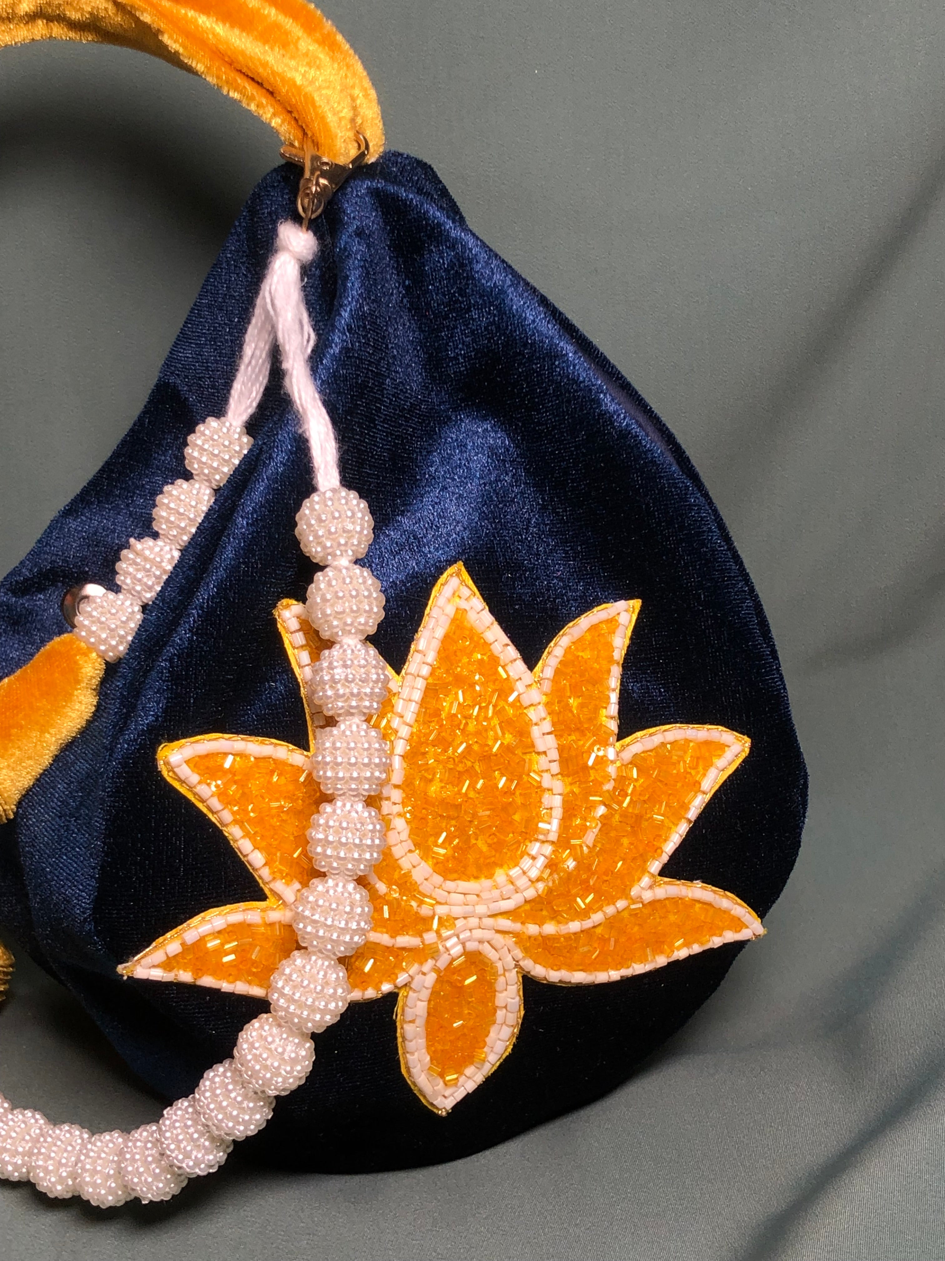 Golden deep sea Lotus Japa Bag