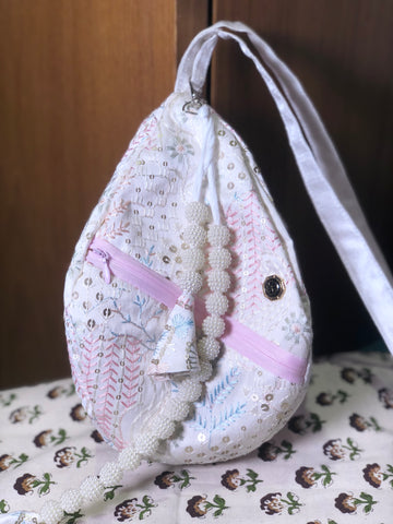 pastel Leaf embroidery silk japa bag