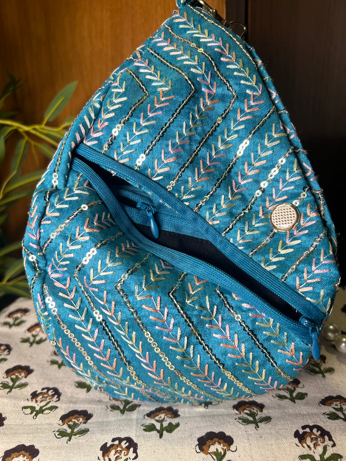 Celestial Blue Silk Japa Bag