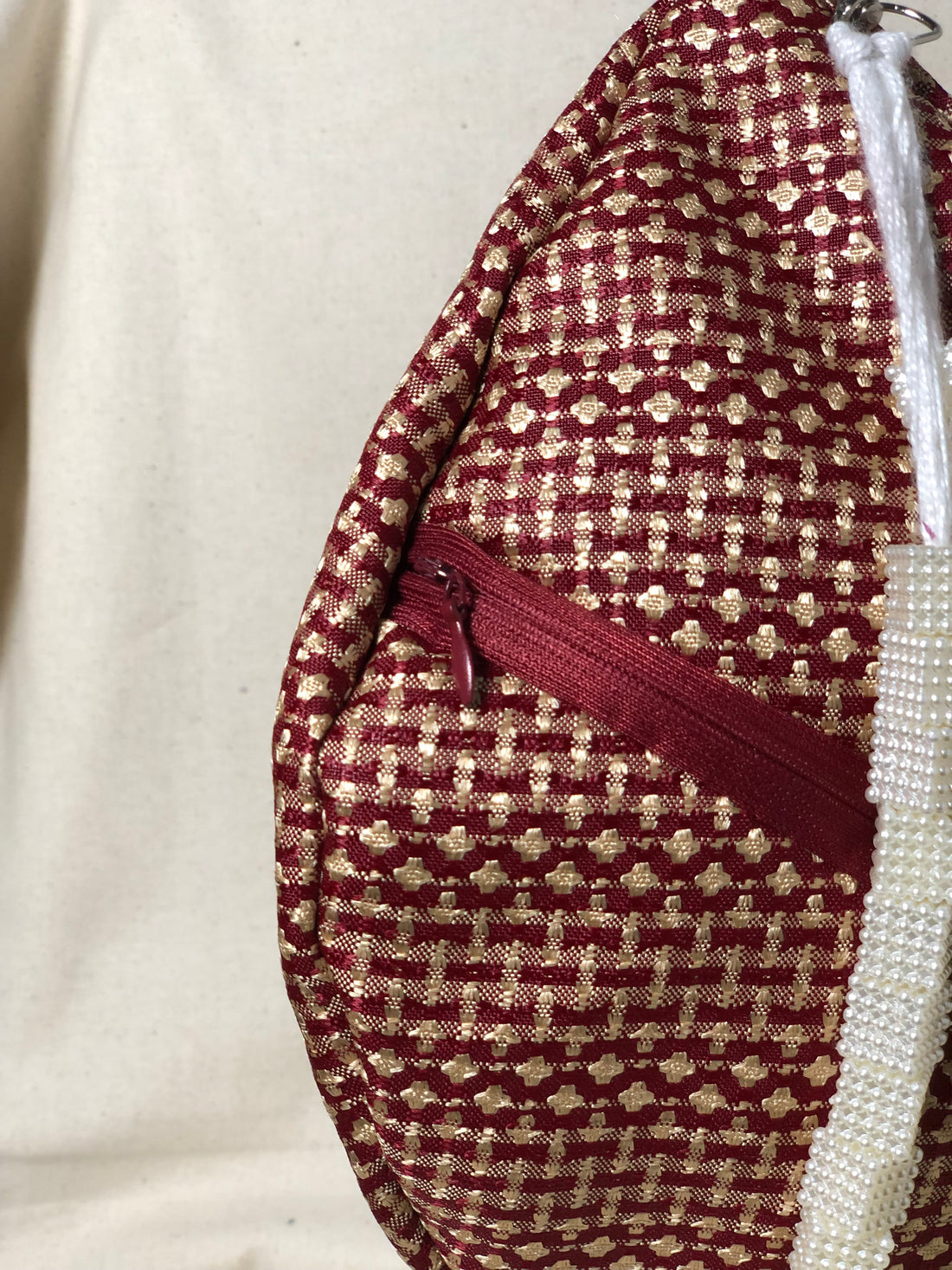 Deep red Designed Jute Japa Bag