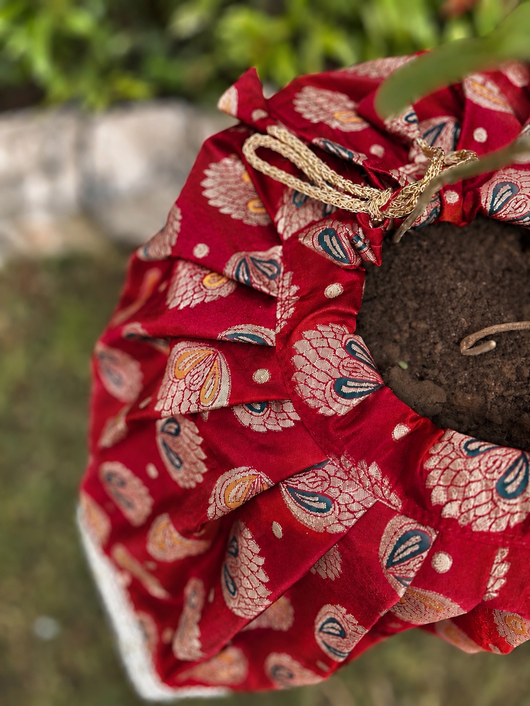 Crimson Red Silk Tulsi Vastra