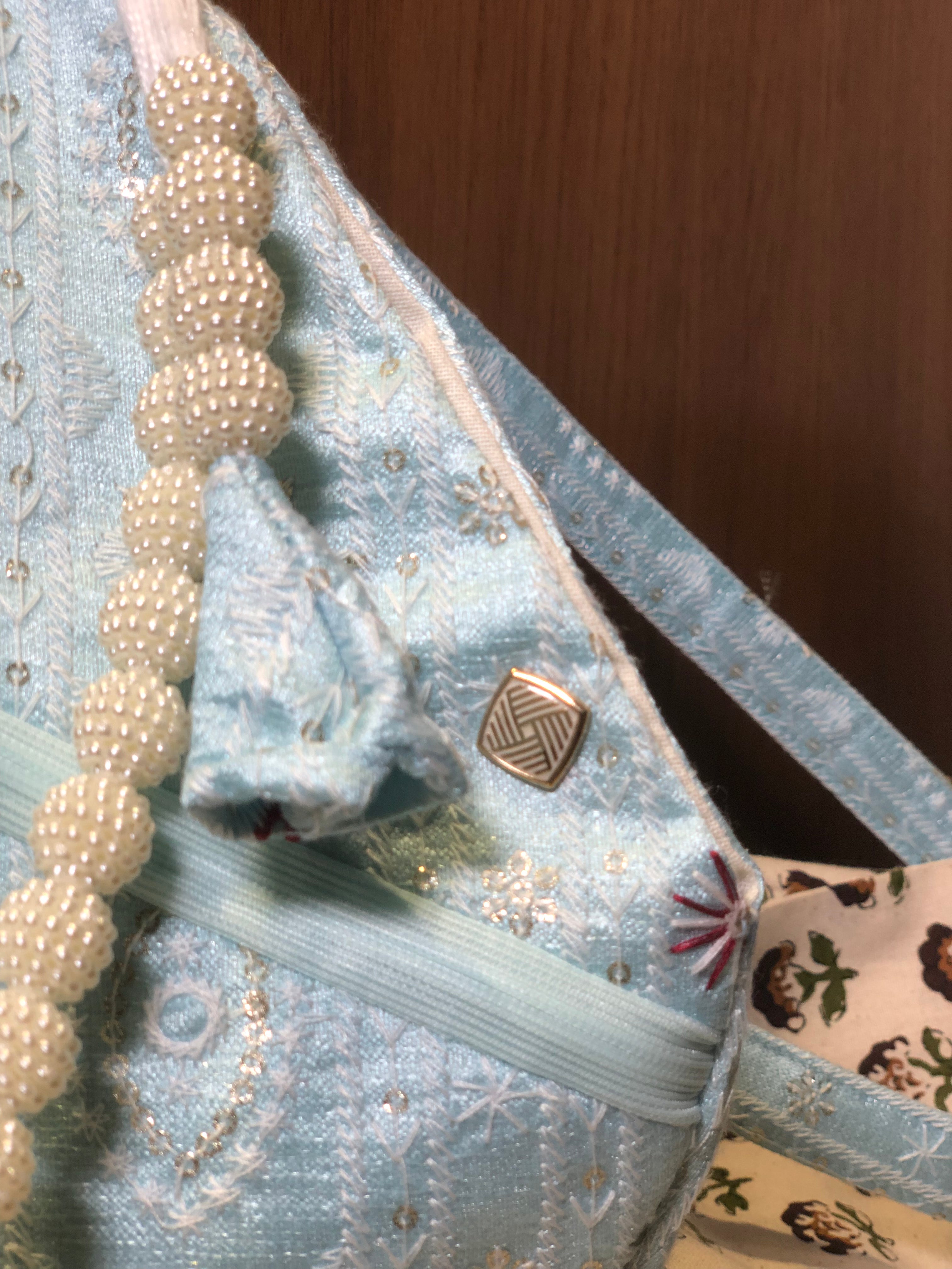 Sky Blue Embroidered Japa Bag