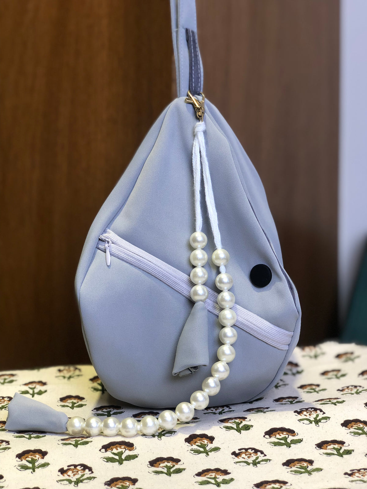 Gray Korean Soft Quility Fabric Japa Bag