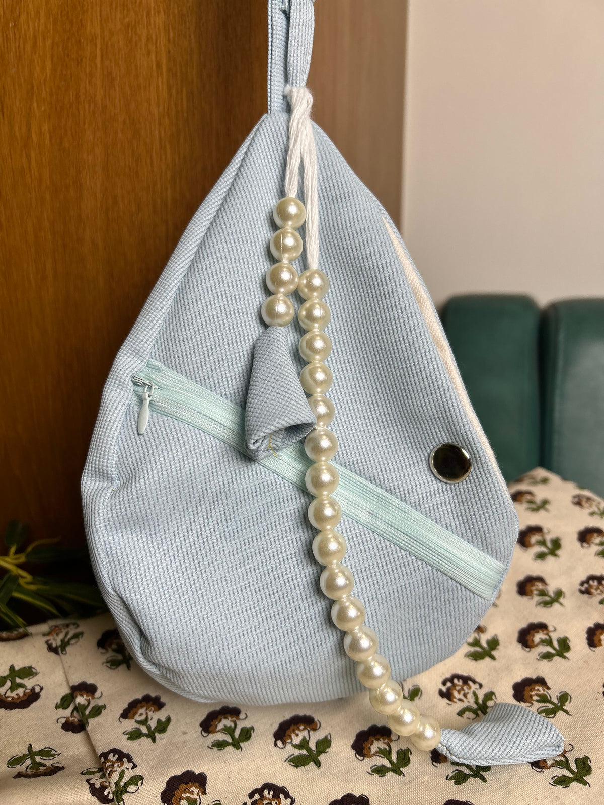 Light Blue Jute Japa Bag