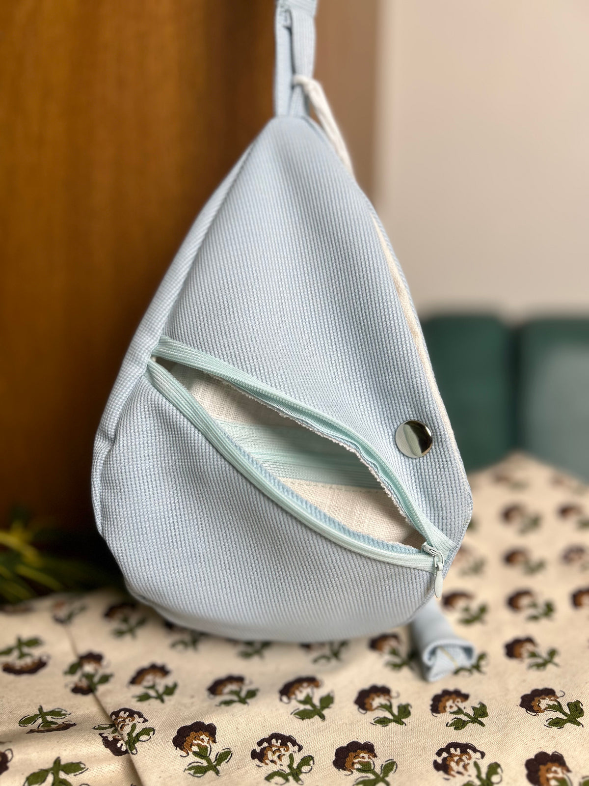 Light Blue Jute Japa Bag
