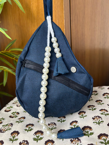 Navy Blue Square Weave Japa Bag