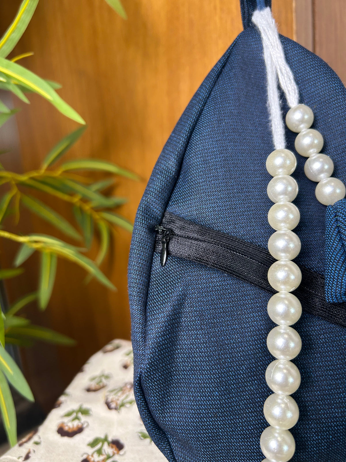 Navy Blue Square Weave Japa Bag