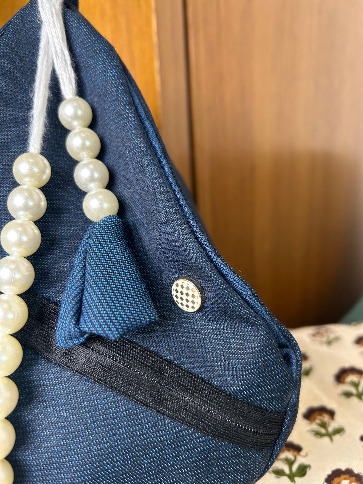 Navy Blue Square Weave Japa Bag