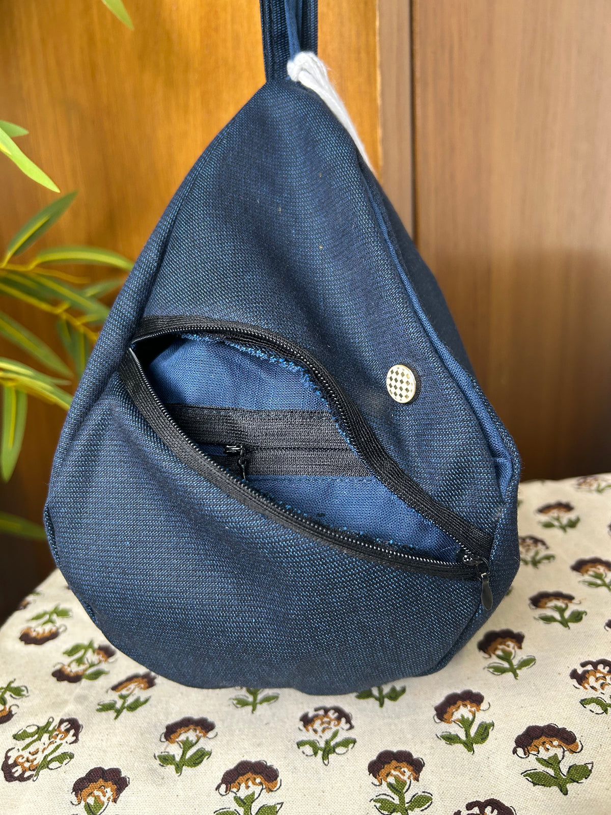 Navy Blue Square Weave Japa Bag