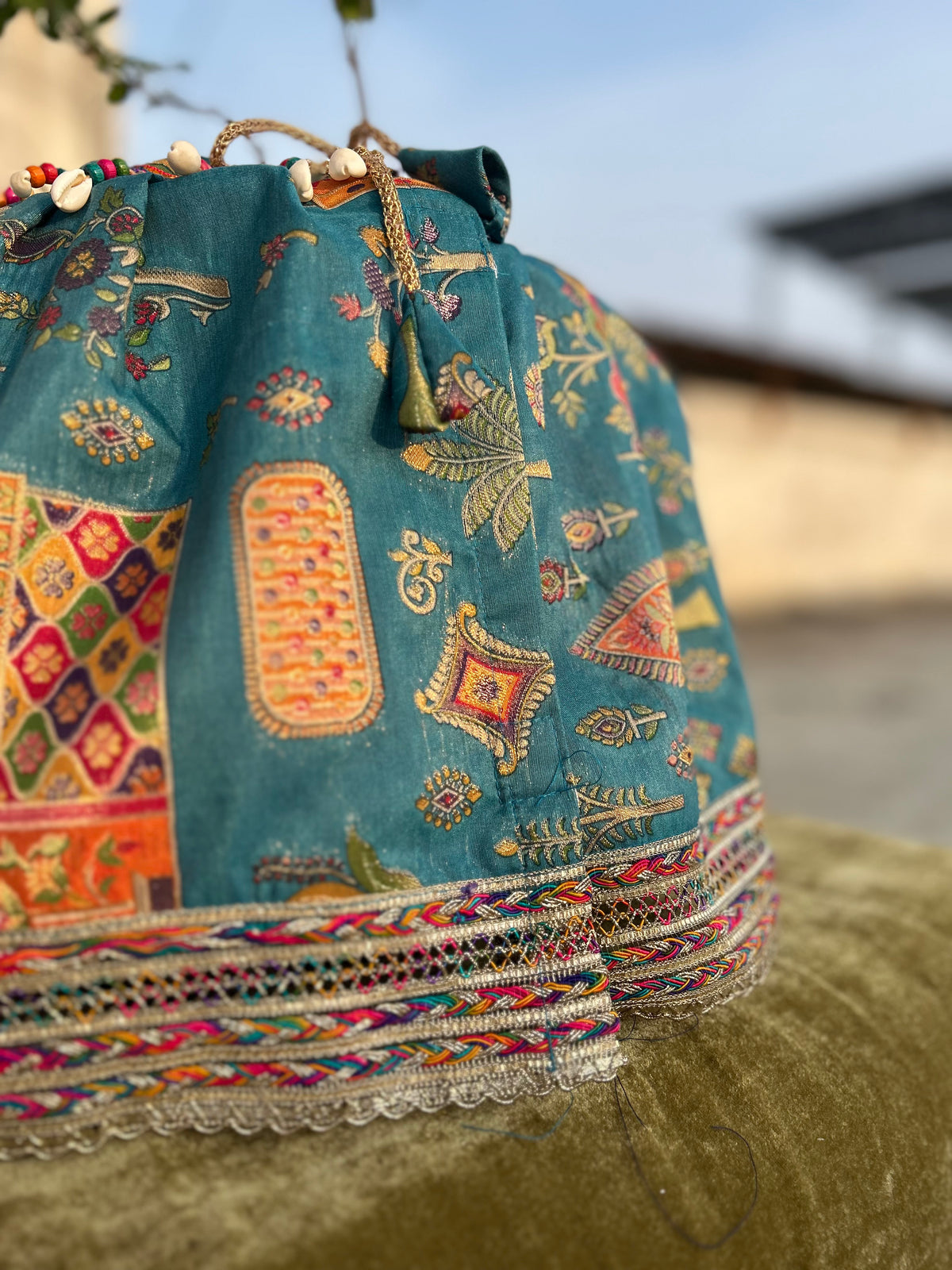 Teal Blue Multi colour Position Print Tulsi Vastra