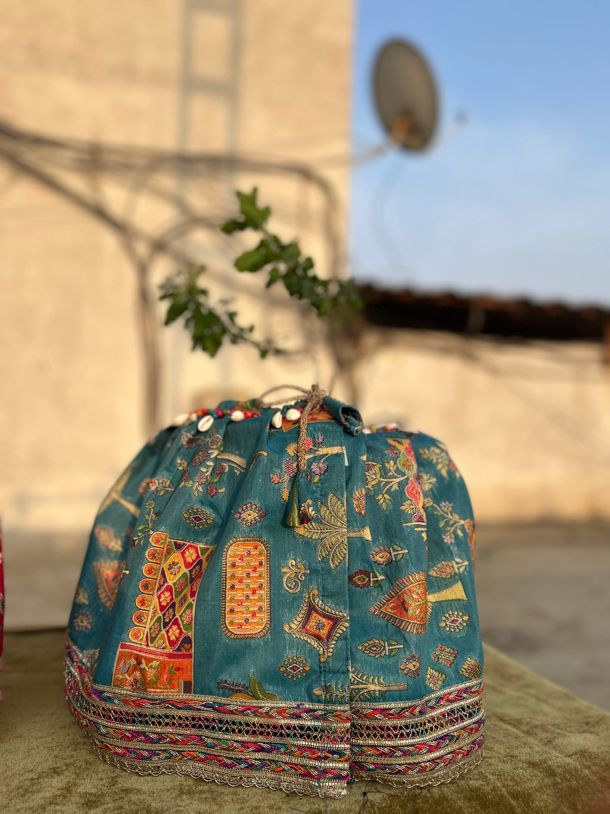 Teal Blue Multi colour Position Print Tulsi Vastra