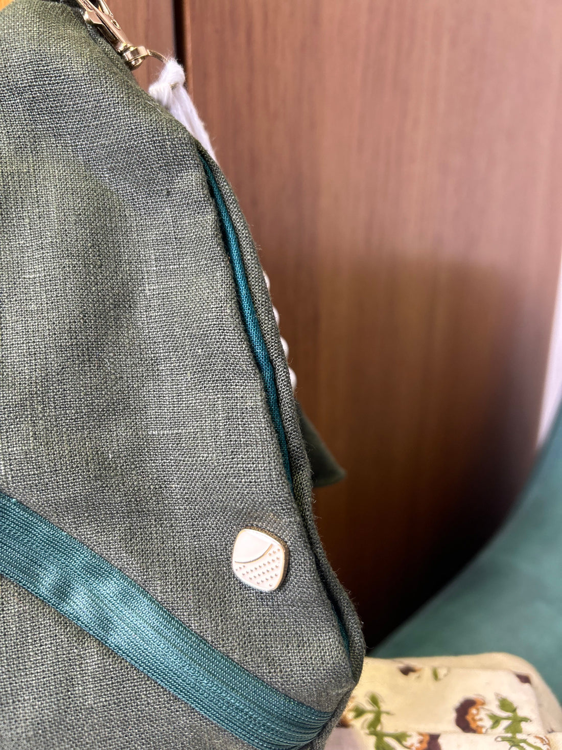 Deep Olive Green Linen Japa Bag