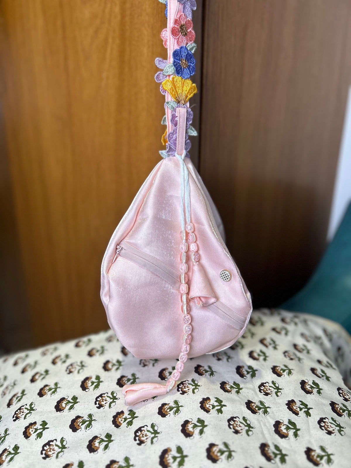 Peach Petal Silk Japa Bag