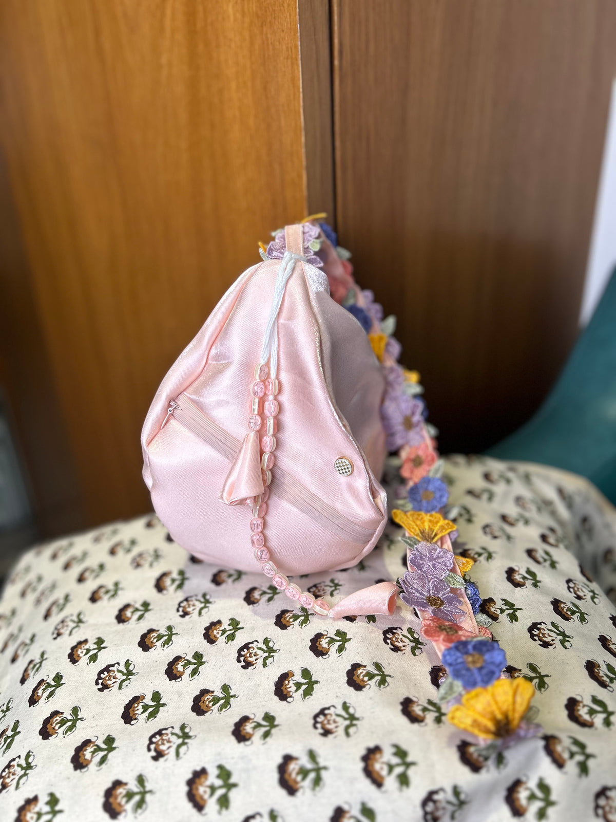 Peach Petal Silk Japa Bag