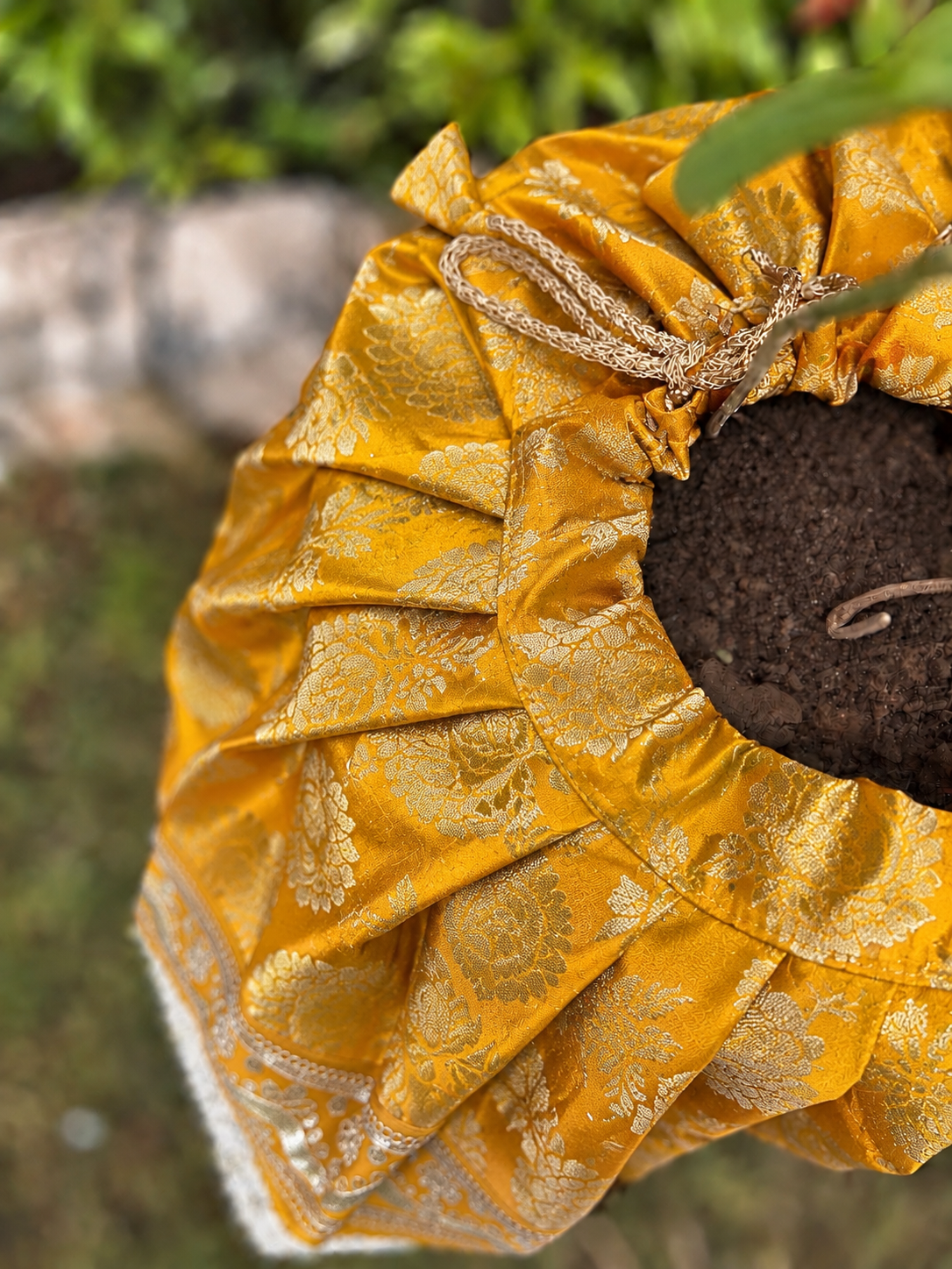 Golden Yellow Rose Silk Tulsi Vastra