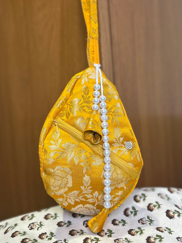 Golden Yellow Rose Silk Japa Bag