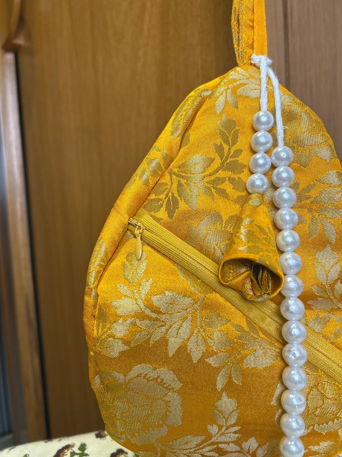 Golden Yellow Rose Silk Japa Bag