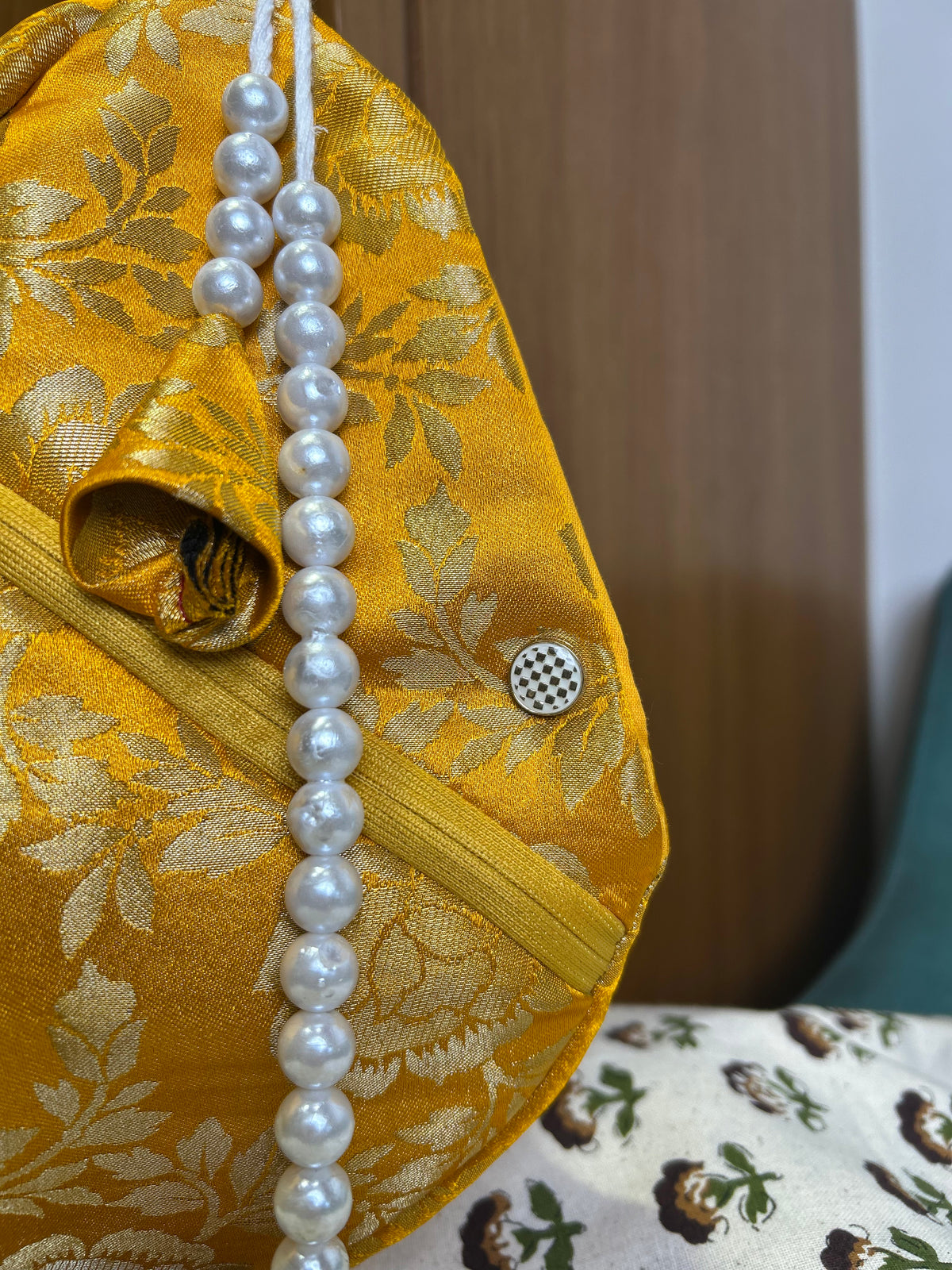 Golden Yellow Rose Silk Japa Bag