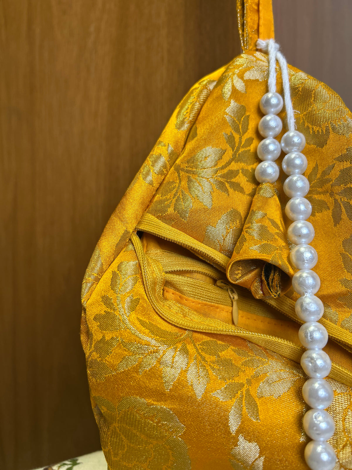Golden Yellow Rose Silk Japa Bag
