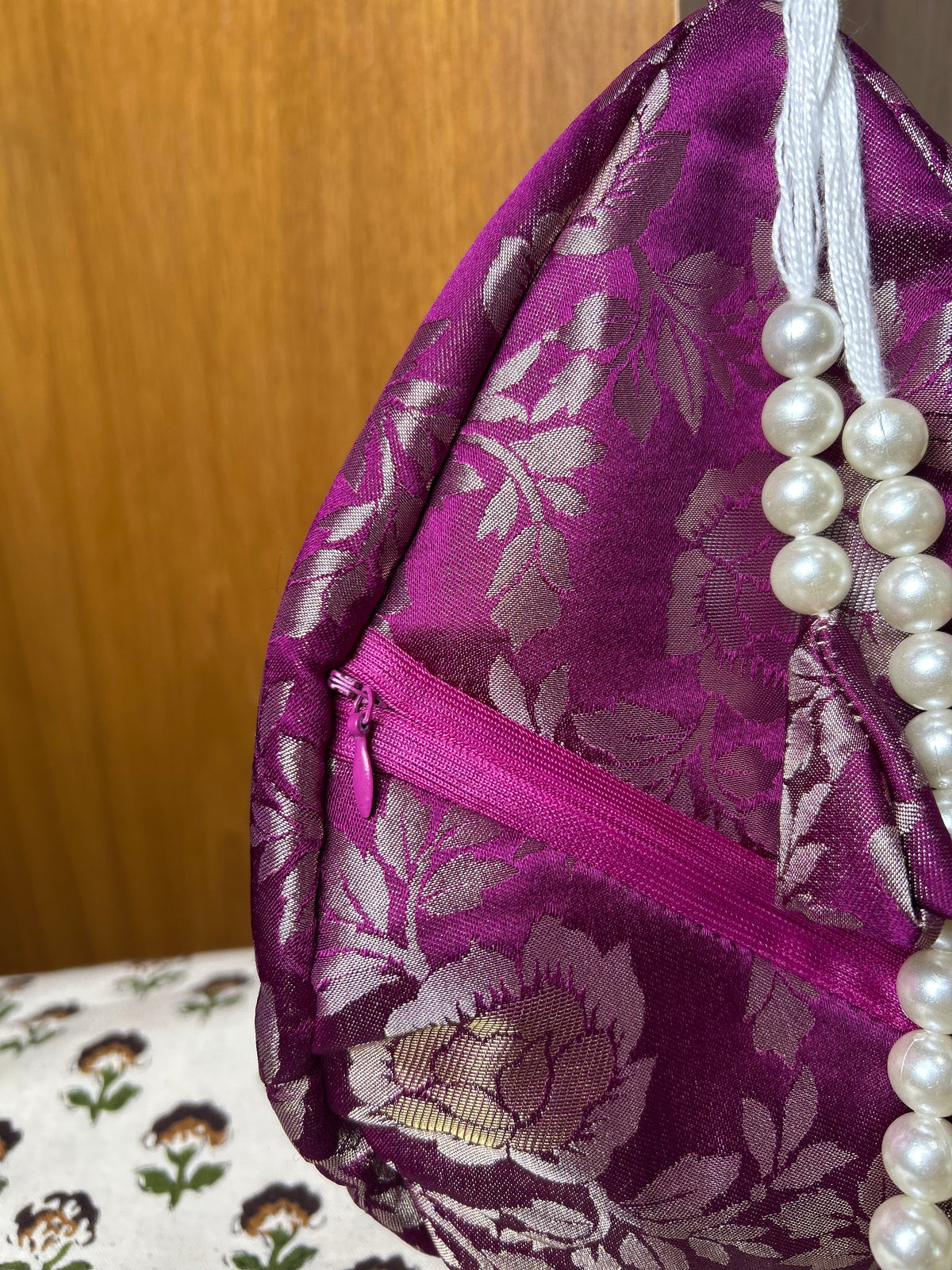 Purple Rose Silk Japa Bag