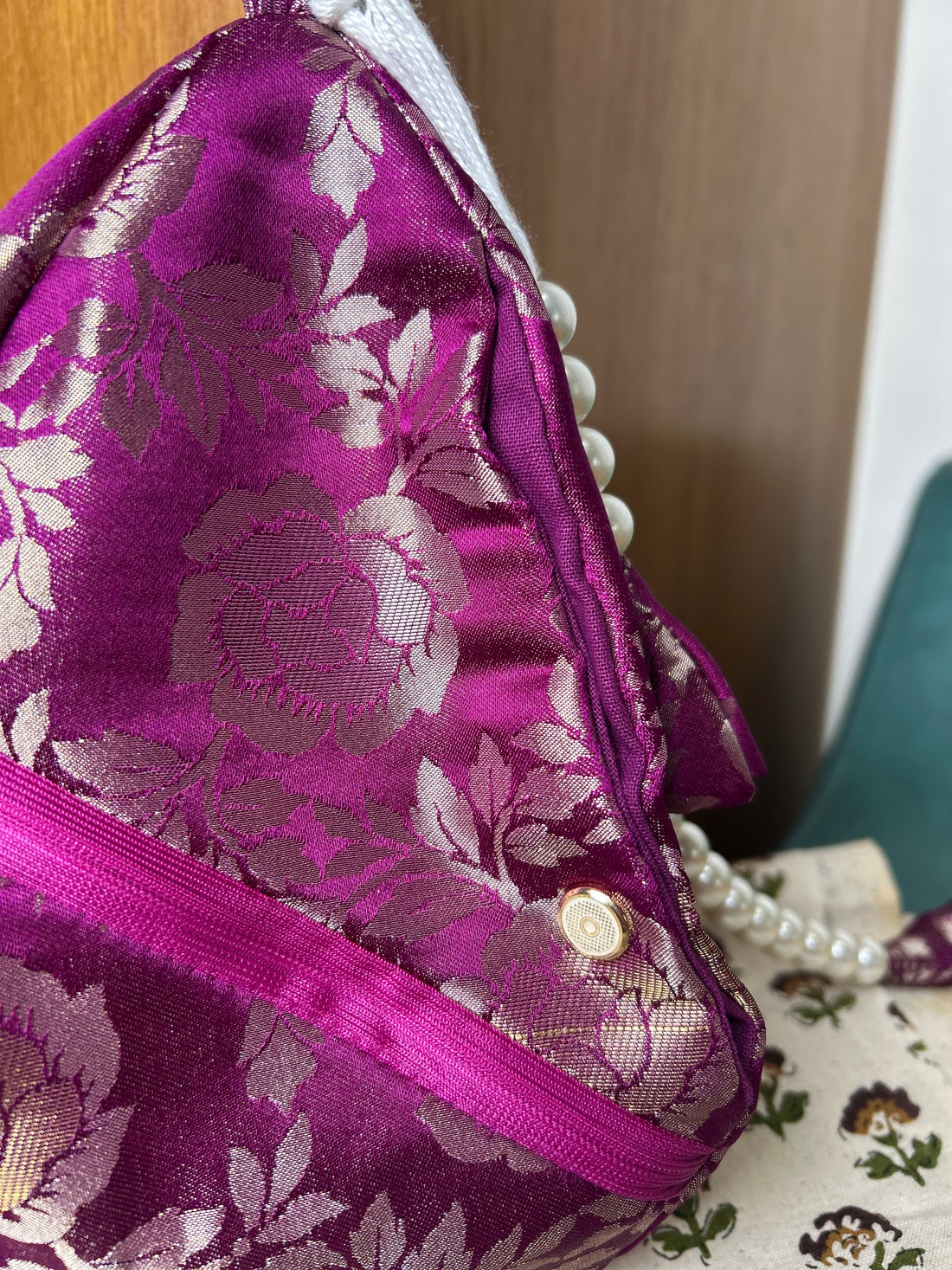 Purple Rose Silk Japa Bag