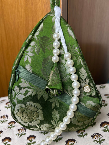 Olive Green Rose Silk Japa Bag