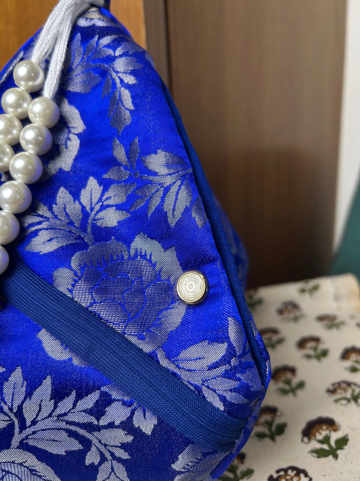 Royal Blue Rose Silk Japa Bag