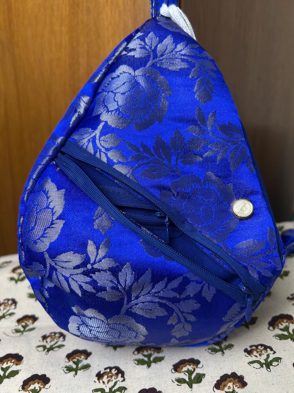 Royal Blue Rose Silk Japa Bag