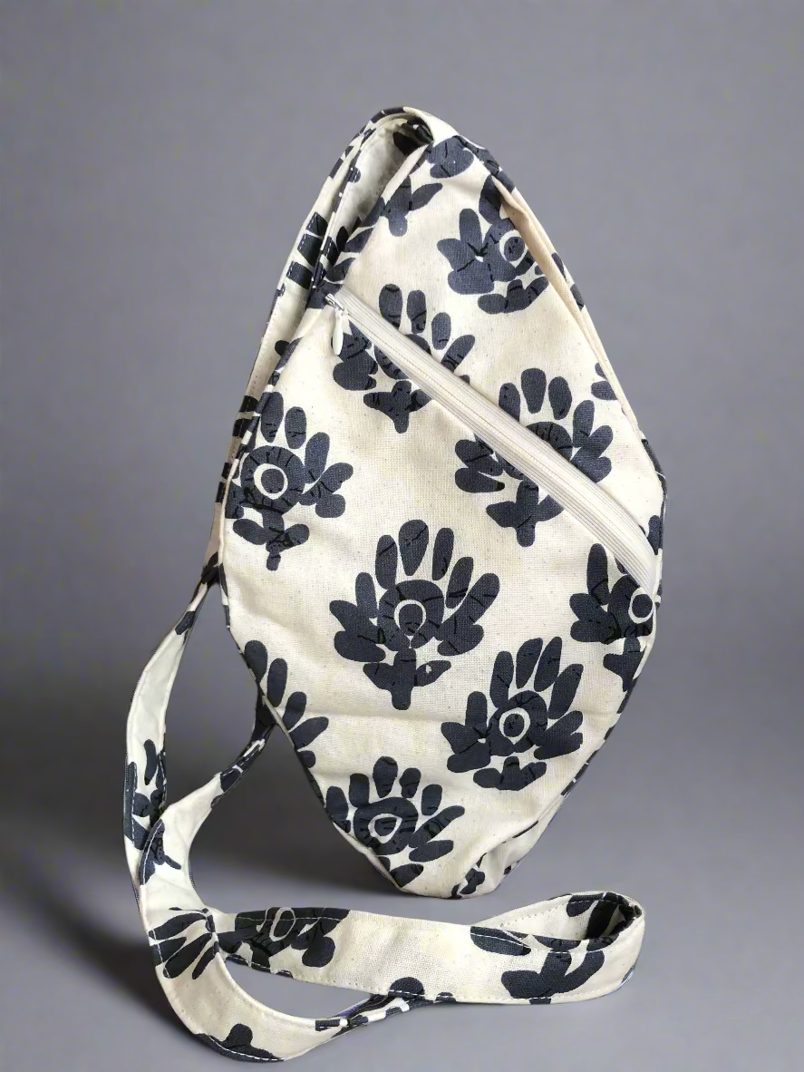 White Designed Khadi Japa bag
