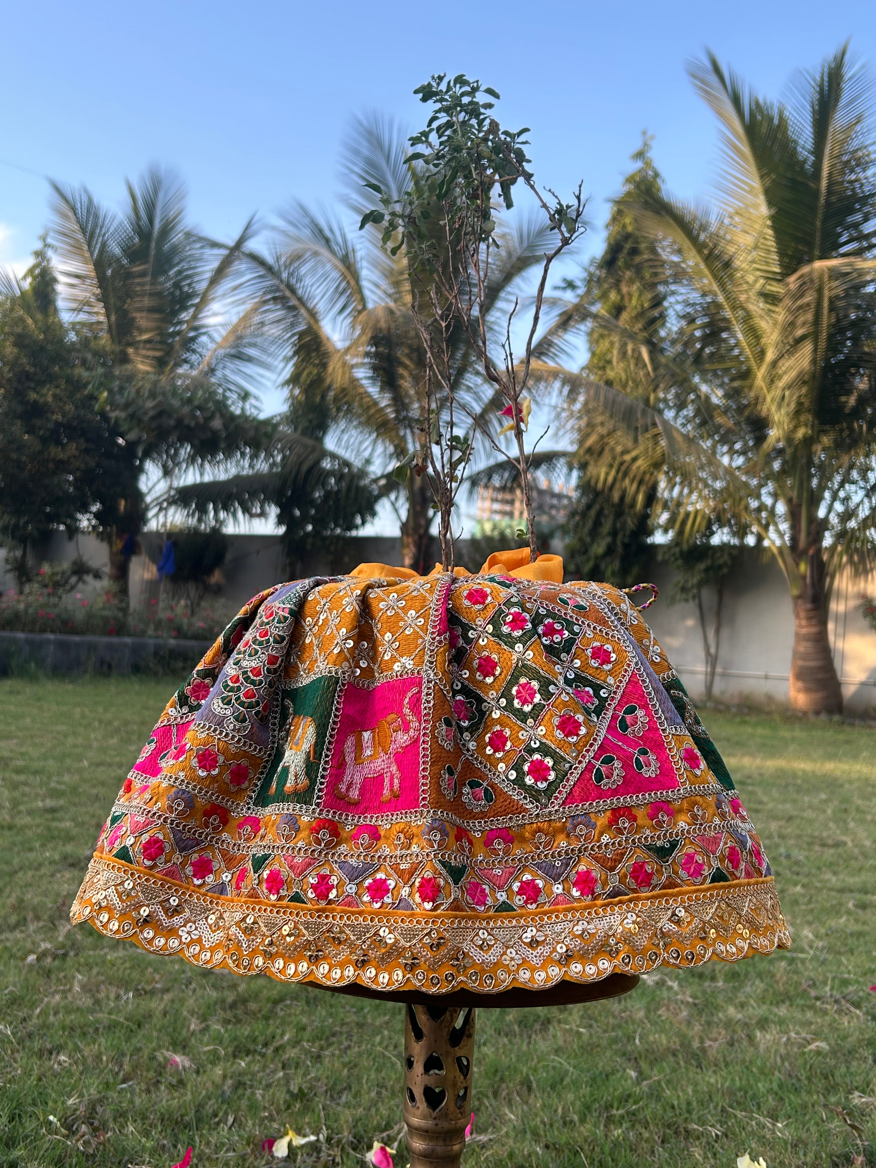 Yellow Embroidered Tulsi Vastra