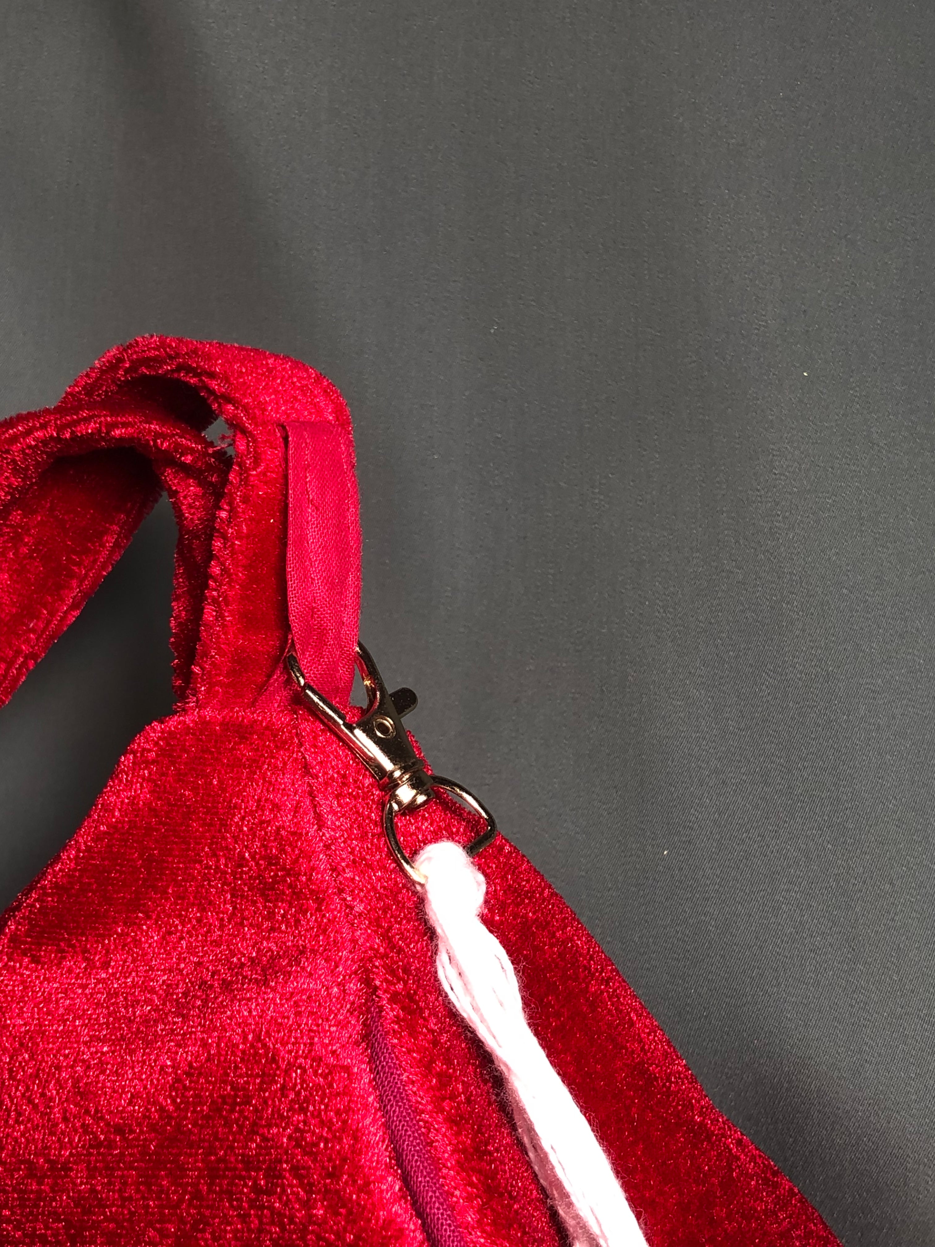 Red beaded Lotus Velvet Japa Bag