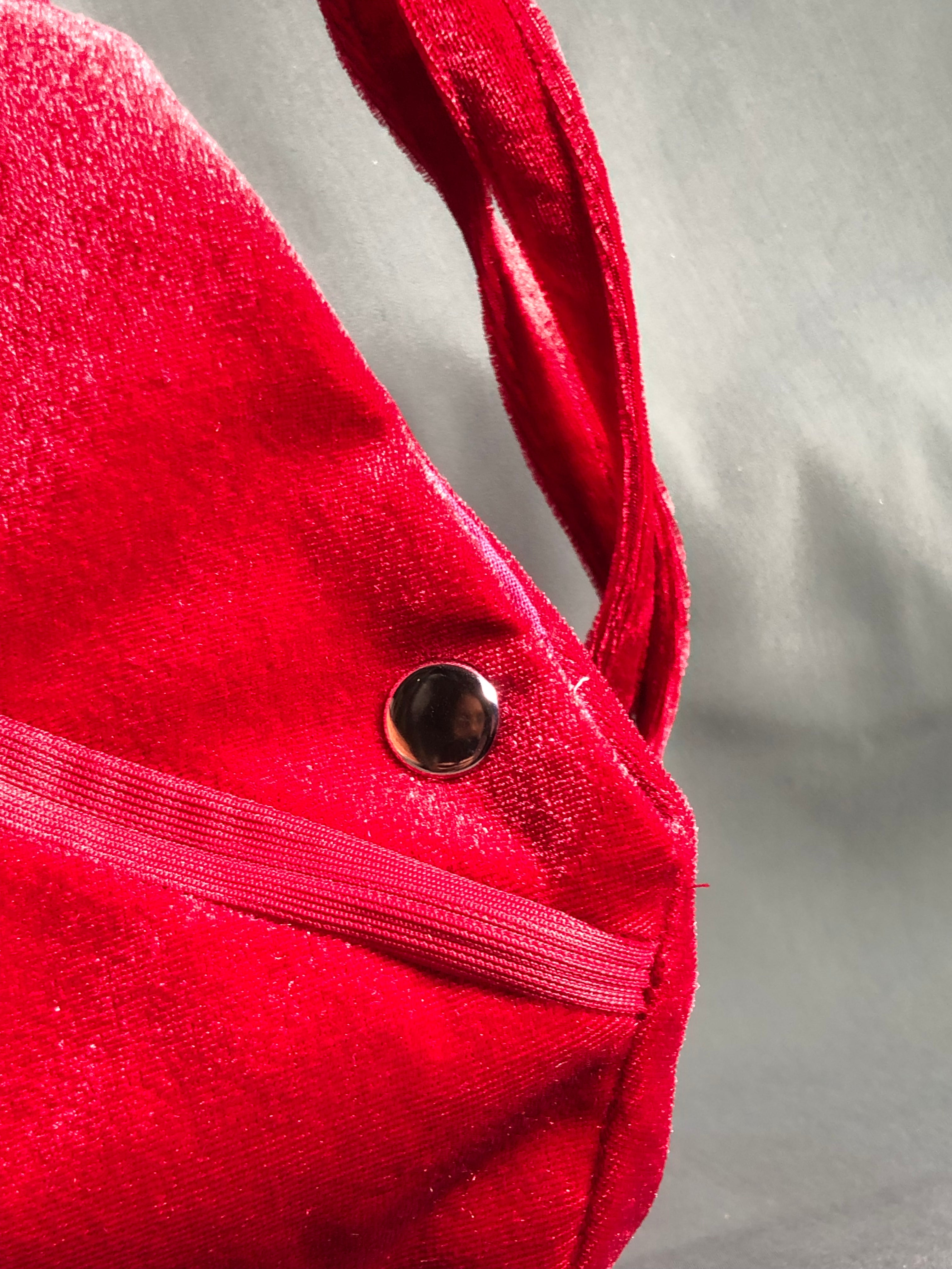 Red beaded Lotus Velvet Japa Bag