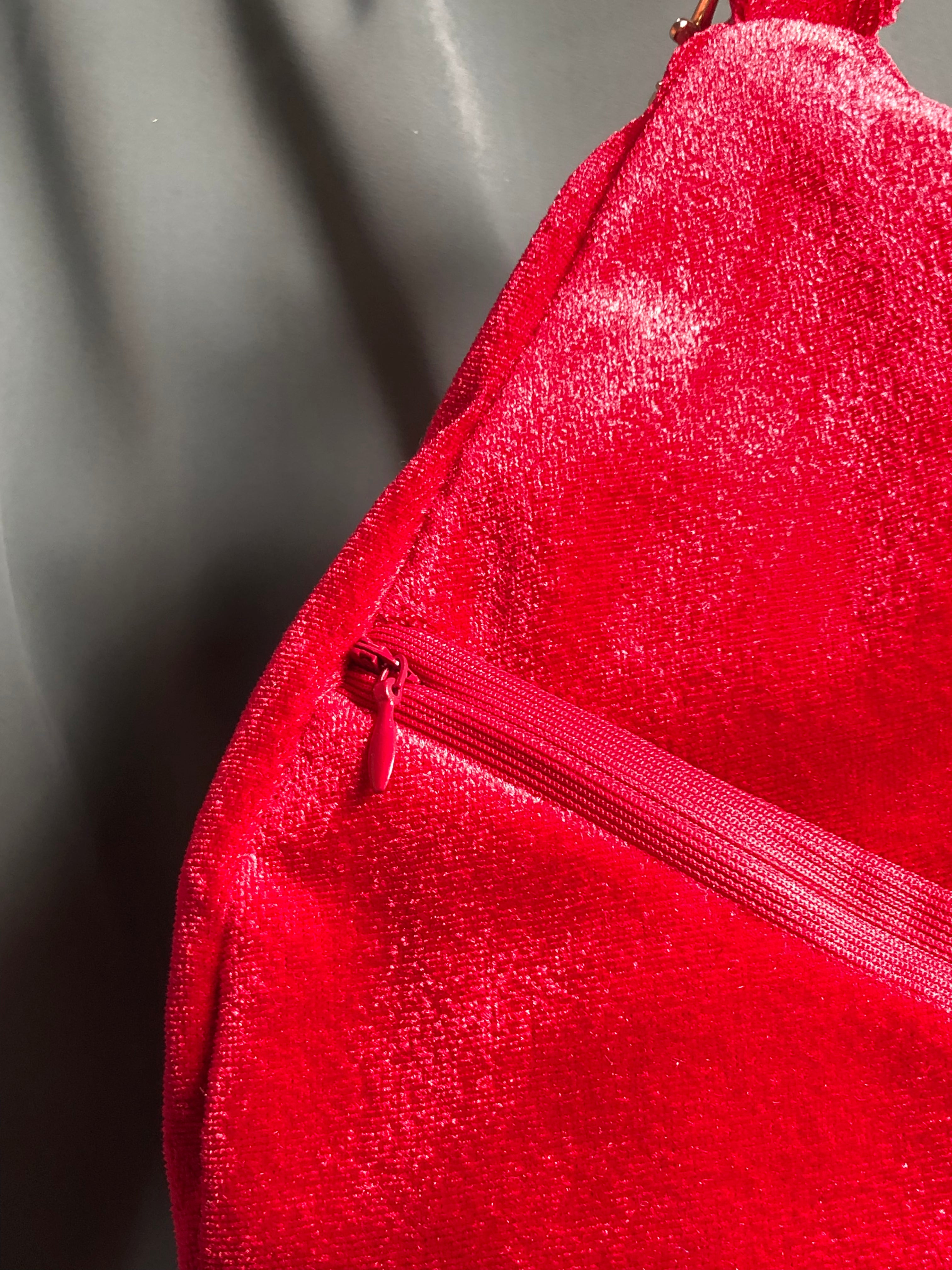 Red beaded Lotus Velvet Japa Bag