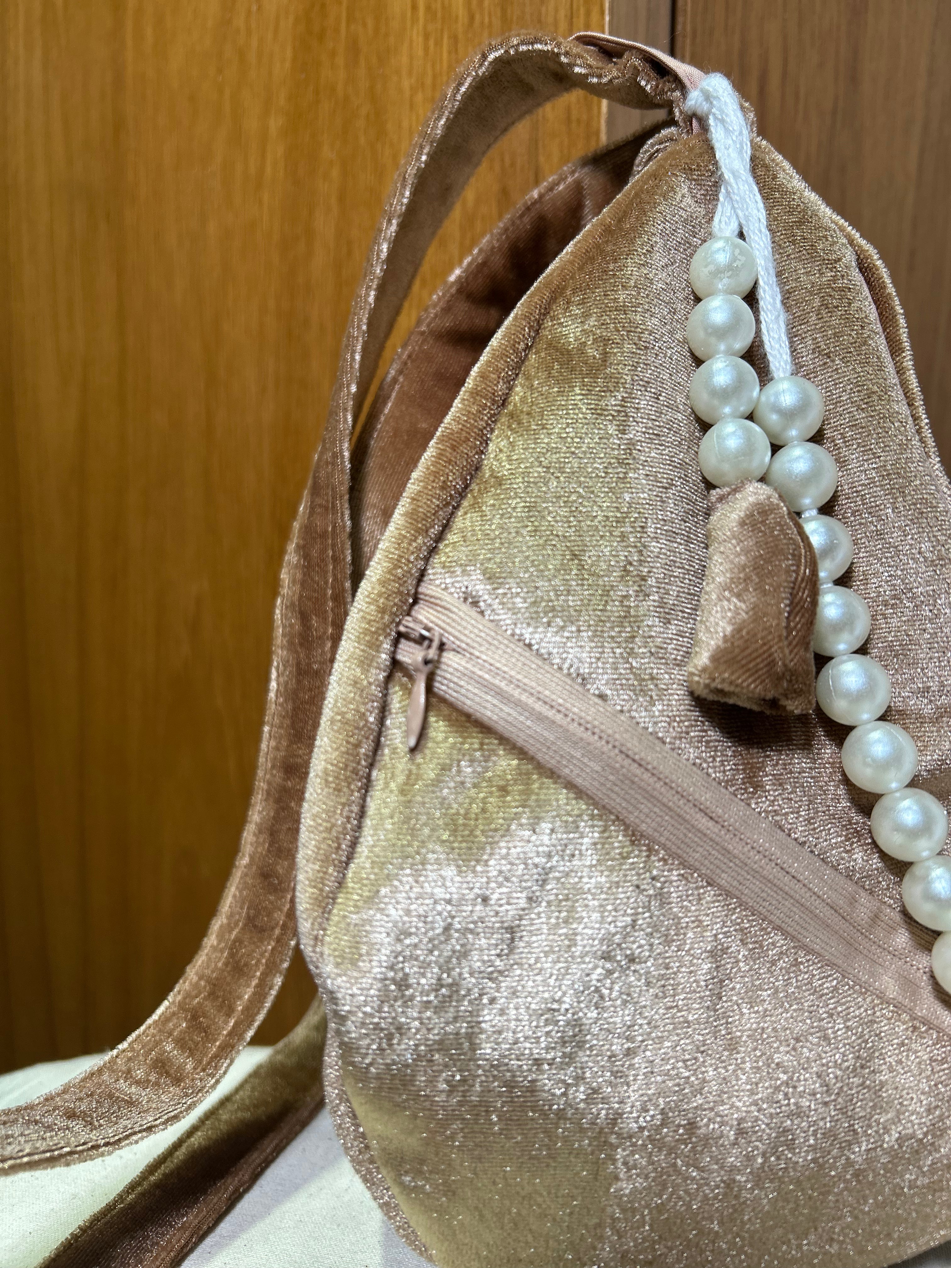 Golden Brown Velvet Japa Bag