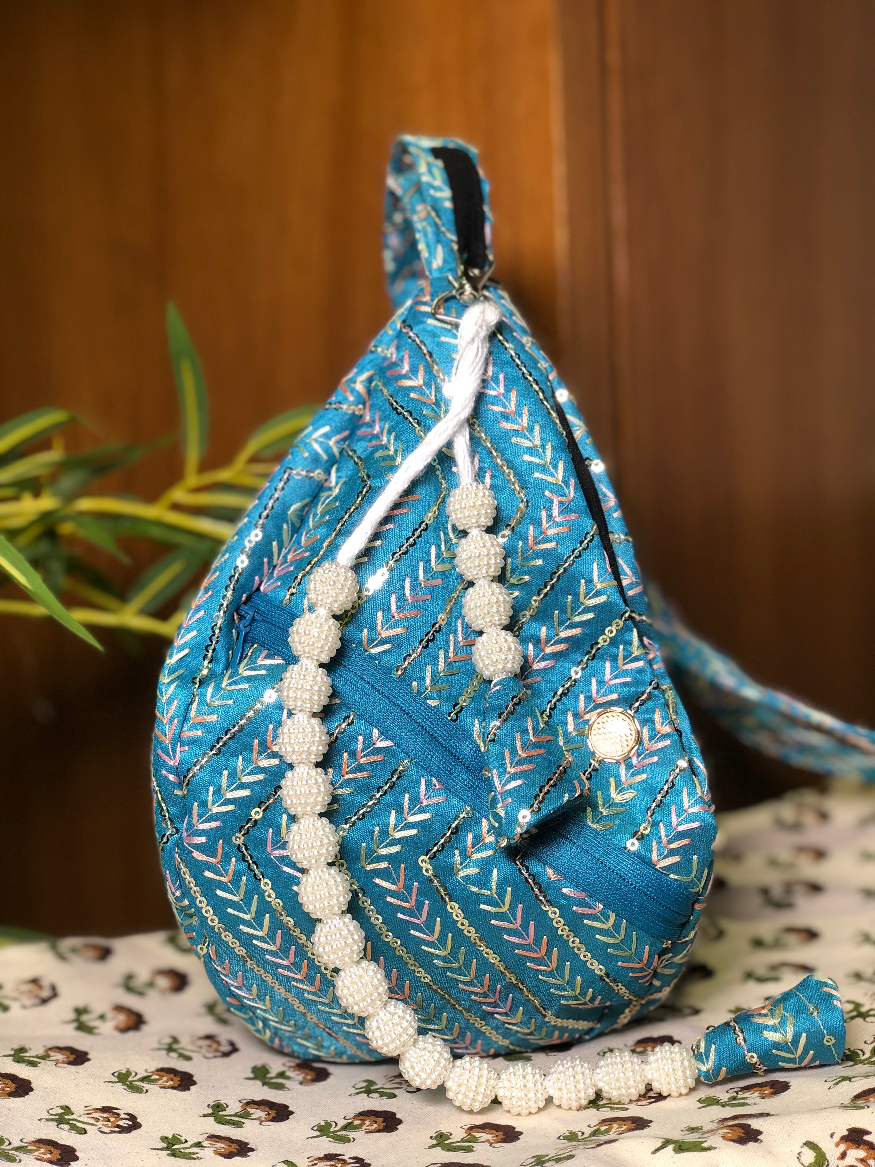 Celestial Blue Silk Japa Bag