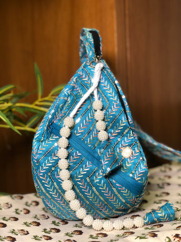 Celestial Blue Silk Japa Bag