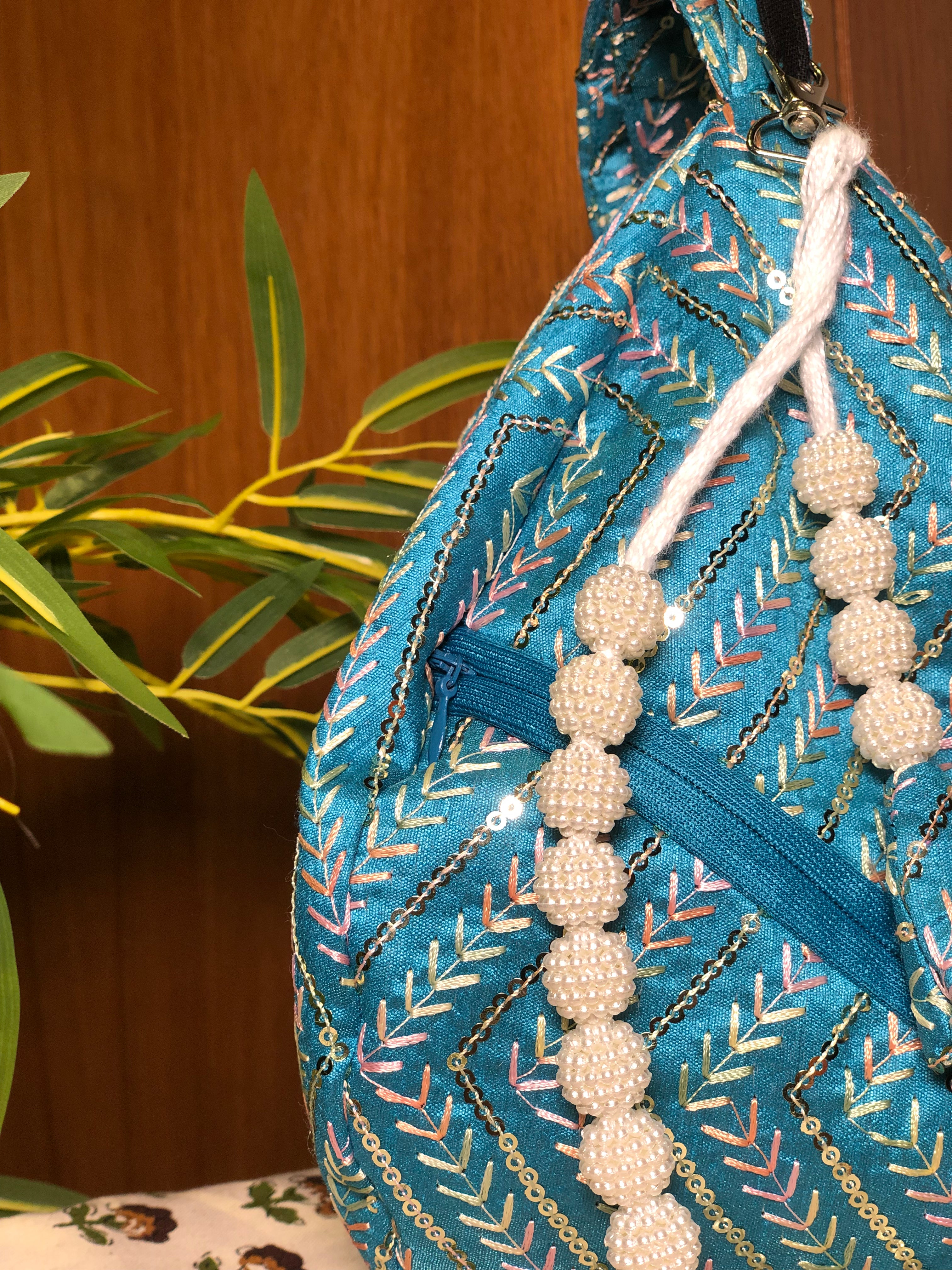 Celestial Blue Silk Japa Bag
