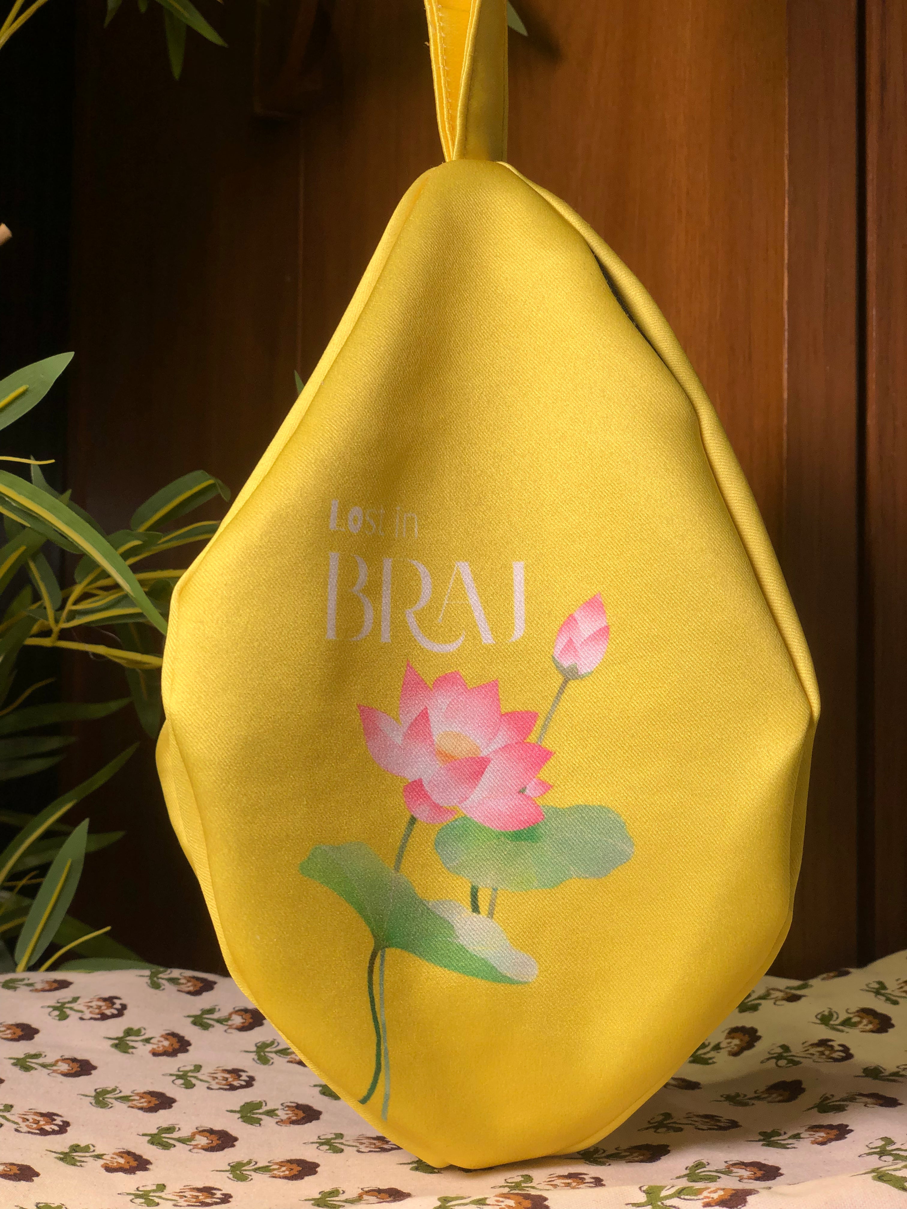 Yellow Lost in Braj Printed Japa Bag