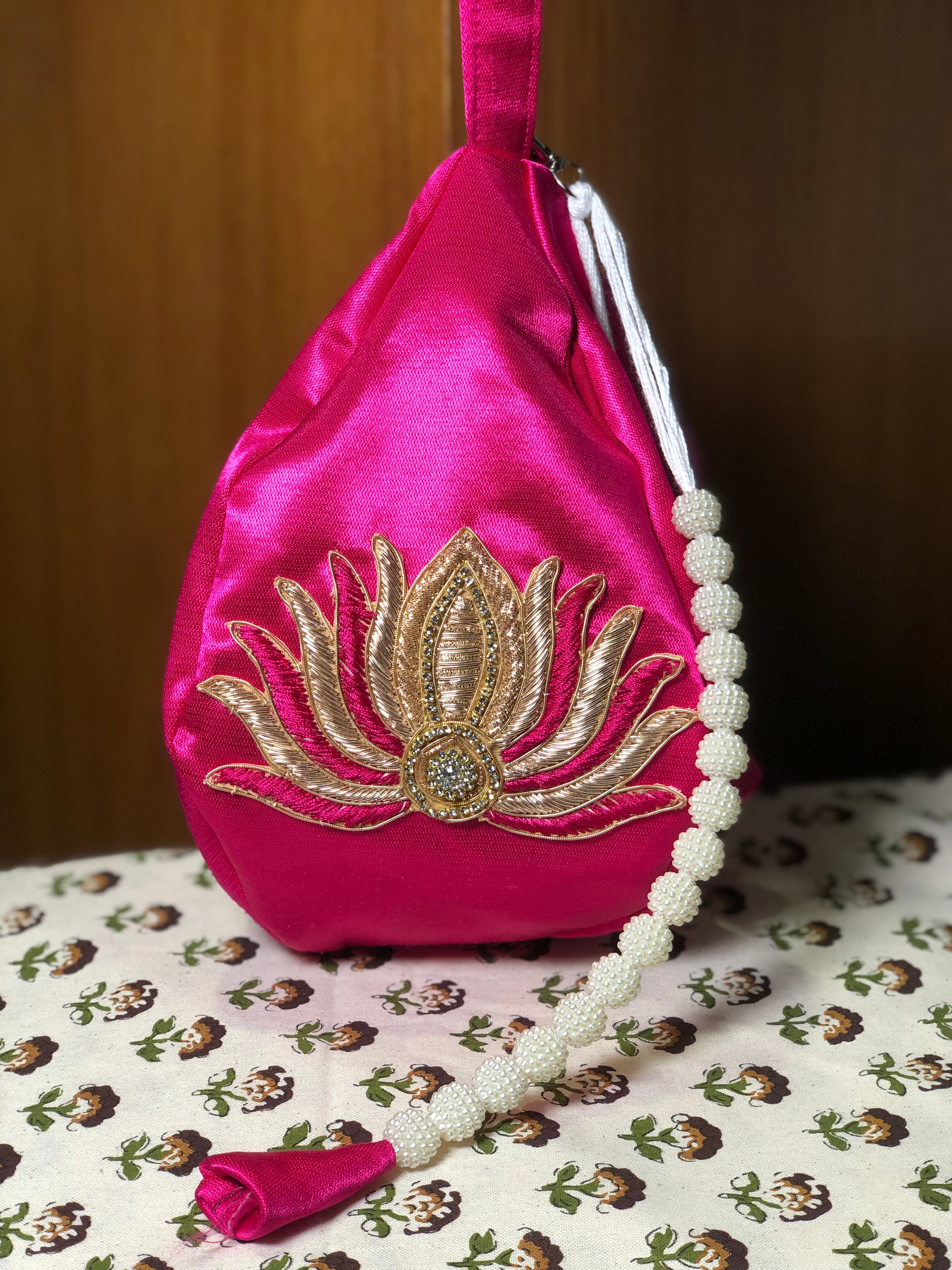 Pink Lotus Silk Japa Bag