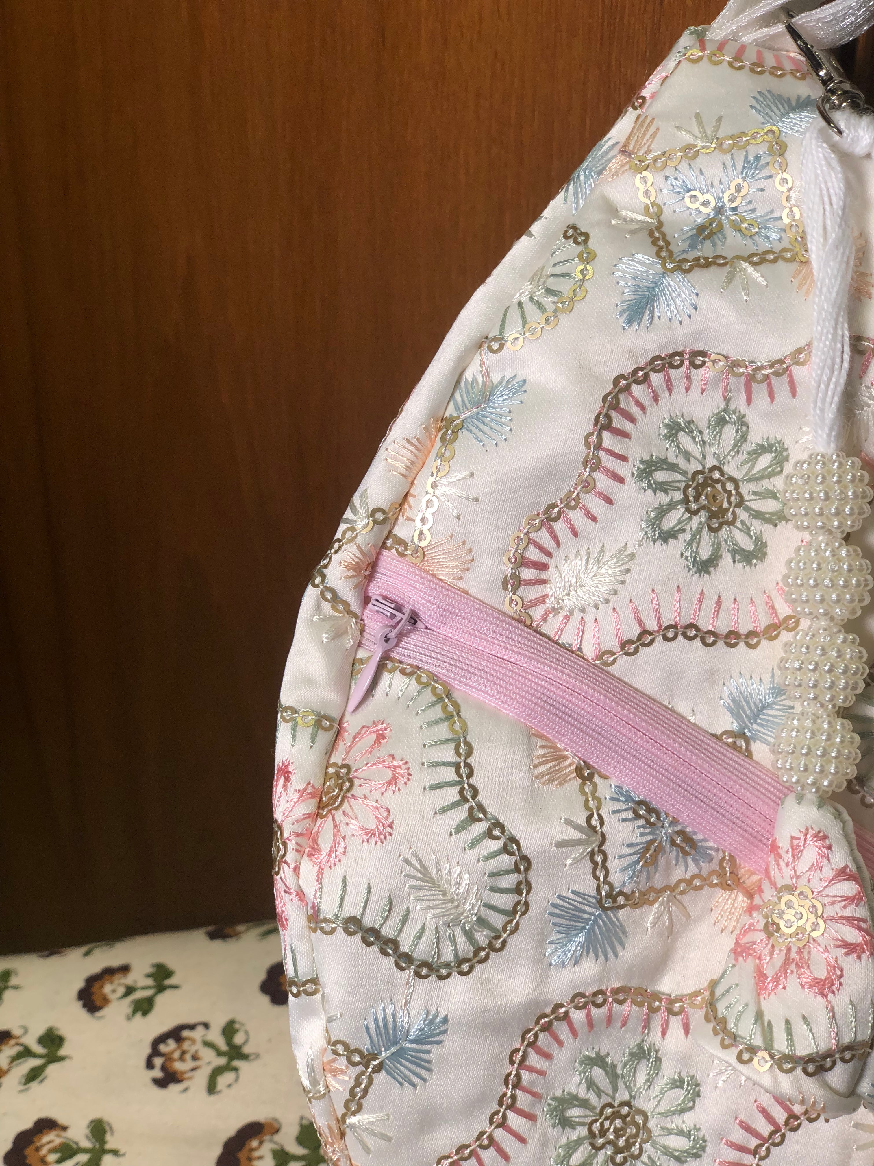 Pastel Floral Silk Embroidered Japa Bag
