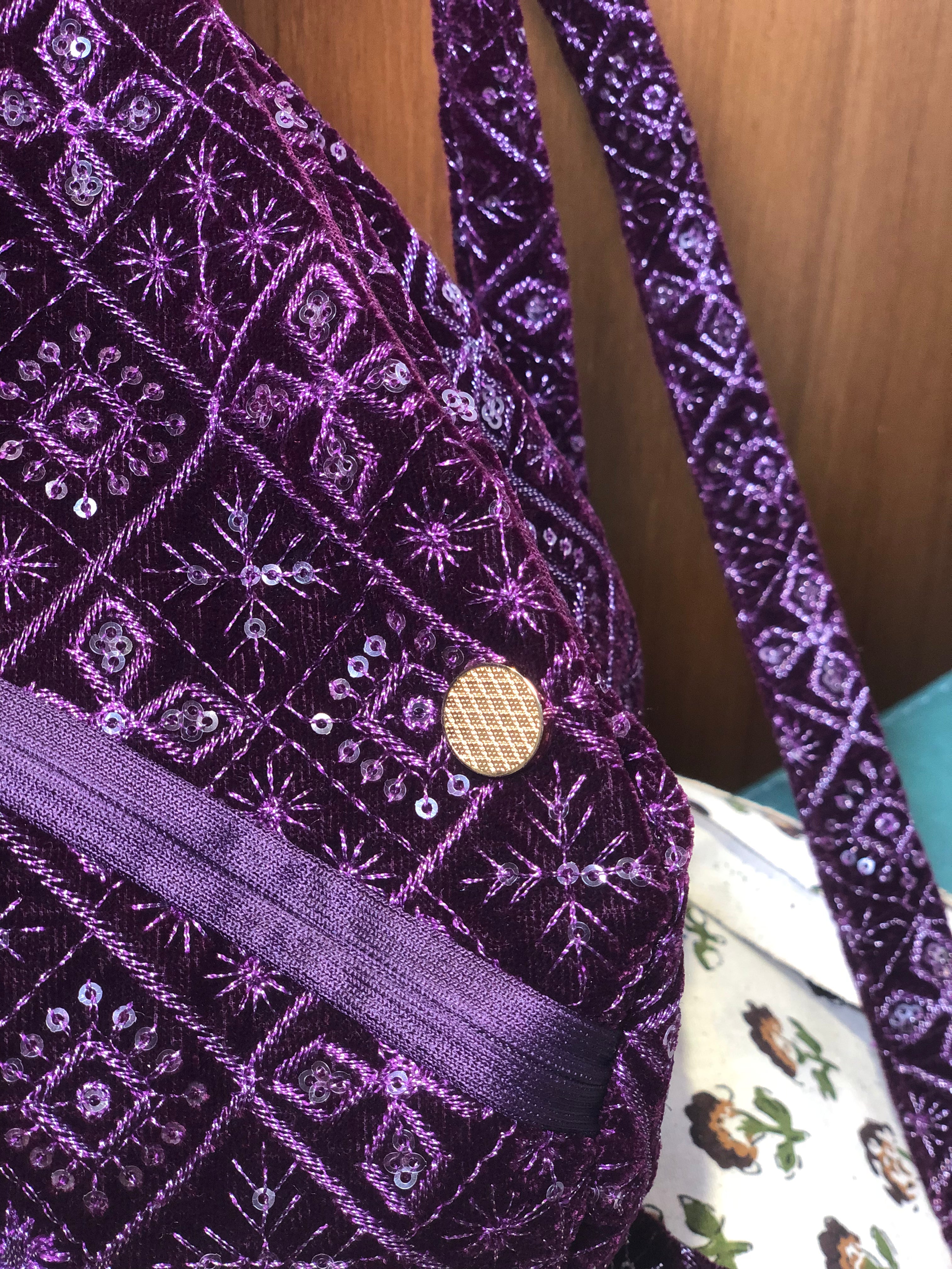 Deep purple Embroidered Velvet Japa Bag